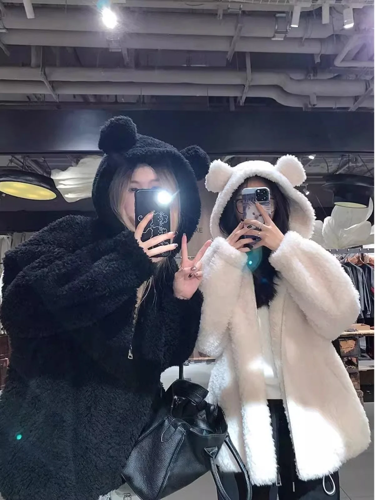 

Korean Style Lazy Loose Women's Lamb Fur Hooded Open Cardigan Coat Bear Ear Design Cute over Sized Sweatshirt for Casual Wear