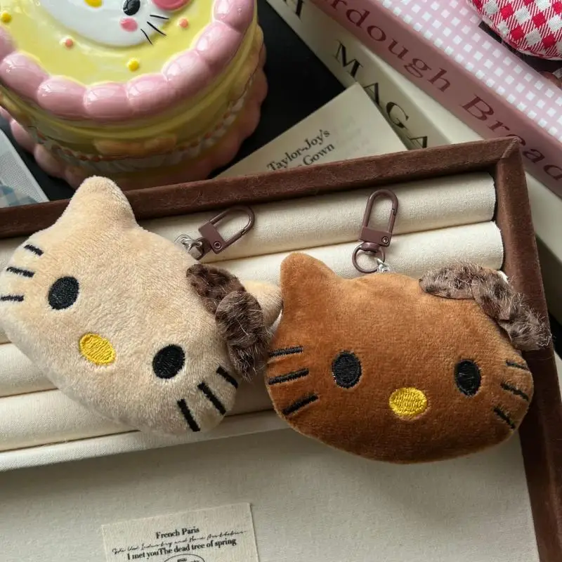 Jouets en peluche Sanurgente Hello Kitty Kawaii pour filles, porte-clés imprimé léopard, pendentif sac à dos, accessoires figurines, cadeaux créatifs de Noël