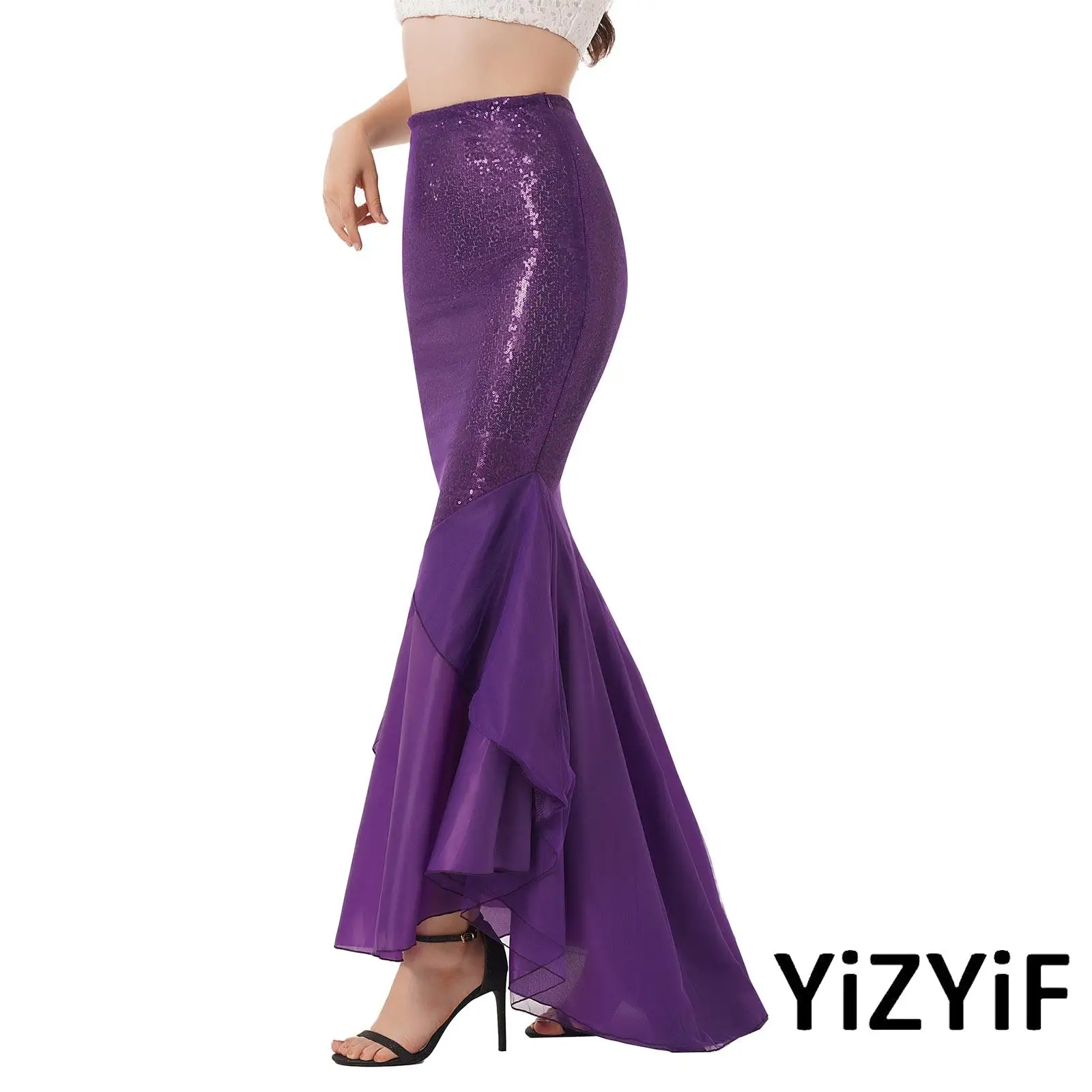 

Элегантная женская тюлевая юбка с блестками и хвостом русалки, костюмы русалки на Хэллоуин, нарядное платье, маскарадная тематическая вечерние юбка