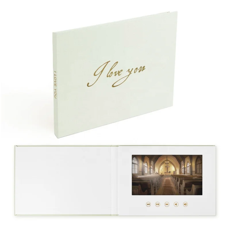 

custom 7 inch I LOVE YOU Wedding Video Book Video Album 4GB Memory, IPS Display, Linen Bound and Rechargeable Battery