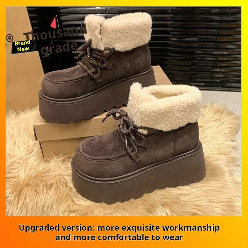 خمر الزنجبيل سميكة سوليد الثلوج الأحذية النسائية 2025 شتاء جديد مبطنة بالصوف وسميكة أحذية قطنية دافئة