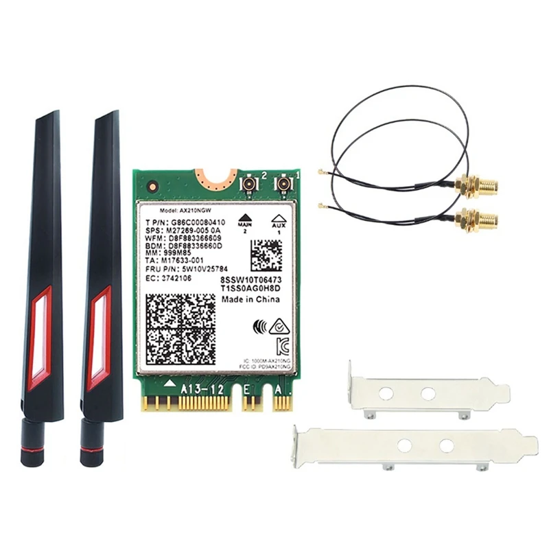 Wi-Fi 6E AX210 Wireless Card 2400Mbps Bluetooth 5.2 Desktop Kit 802.11Ax 2.4G/5Ghz/6Ghz AX210NGW,With Antenna