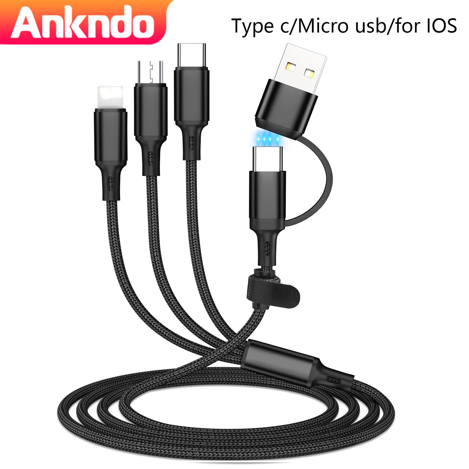 Cable de carga rápida 3 en 1 para iPhone, Huawei, Micro USB tipo C, 1,2 m, puerto Usb múltiple