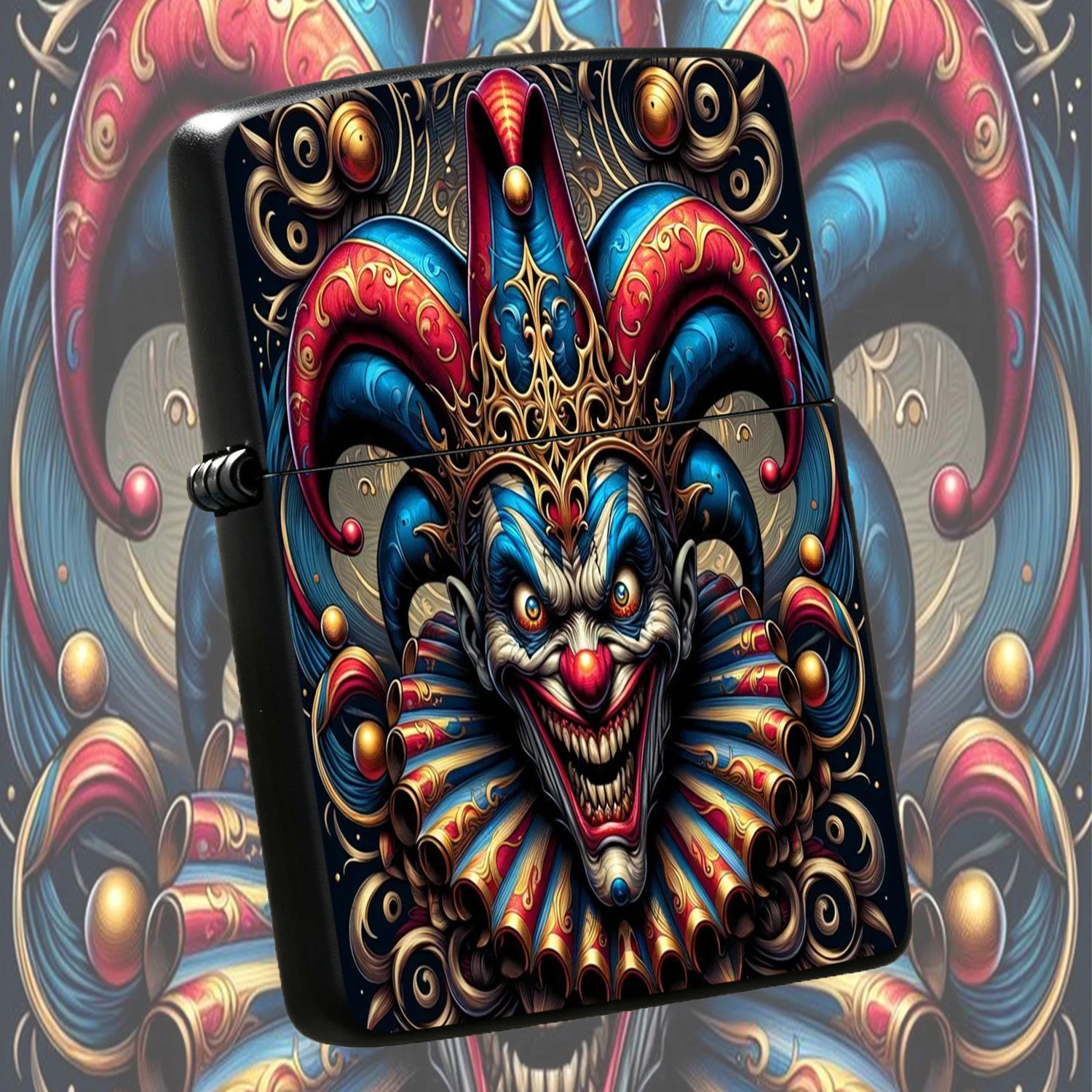 Vintage Ornate Evil Jester Pattern Lighter, Gothic Exaggerated Art Decor, Full-Scenario Usable Stylish Portable Accessory, Unique Eye-Catching Collectible Gift For Festival Gatherings Daily Carrying Use A Humorous And Interesting Lighter