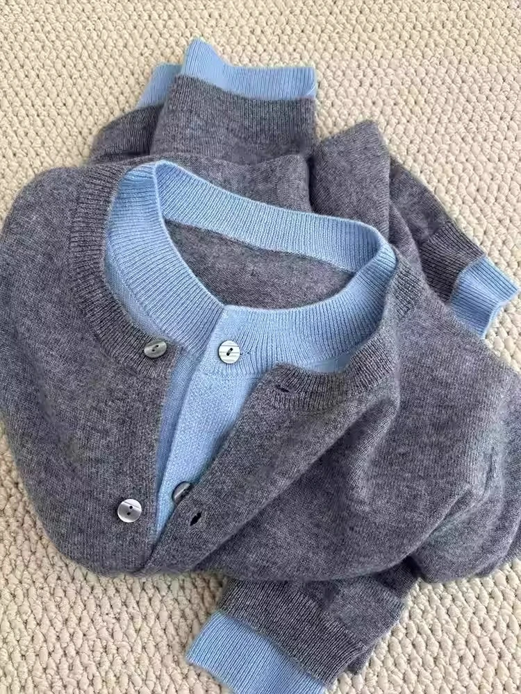 

Loose Long Sve Knitted Open Cardigan Women's Autumn Winter Soft Plaid Fake Two-Piece Comfortable Leisure Sle Sweater