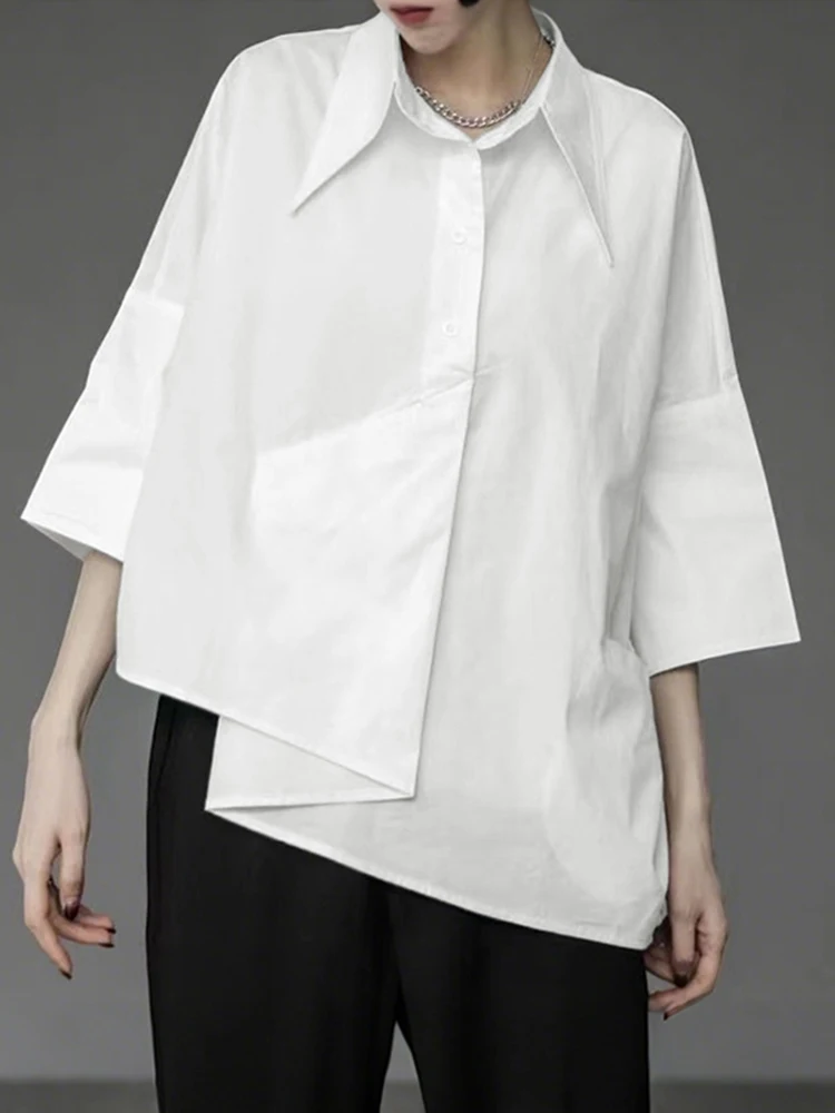

Women Asymmetric Shirts ZANZEA Casual Lapel Neck Work Tops 3/4 Sleeve Solid Color Tunic 2025 Fashion Oversized Loose Blusas