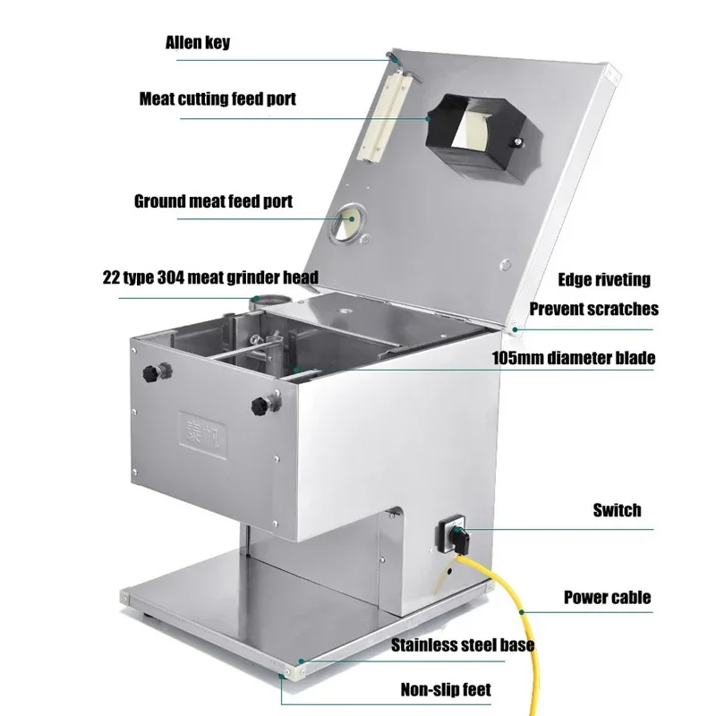 Commercial Meat Slicing Machine Electric Meat Cutting Machine 2200W Large Power Meat Mincer