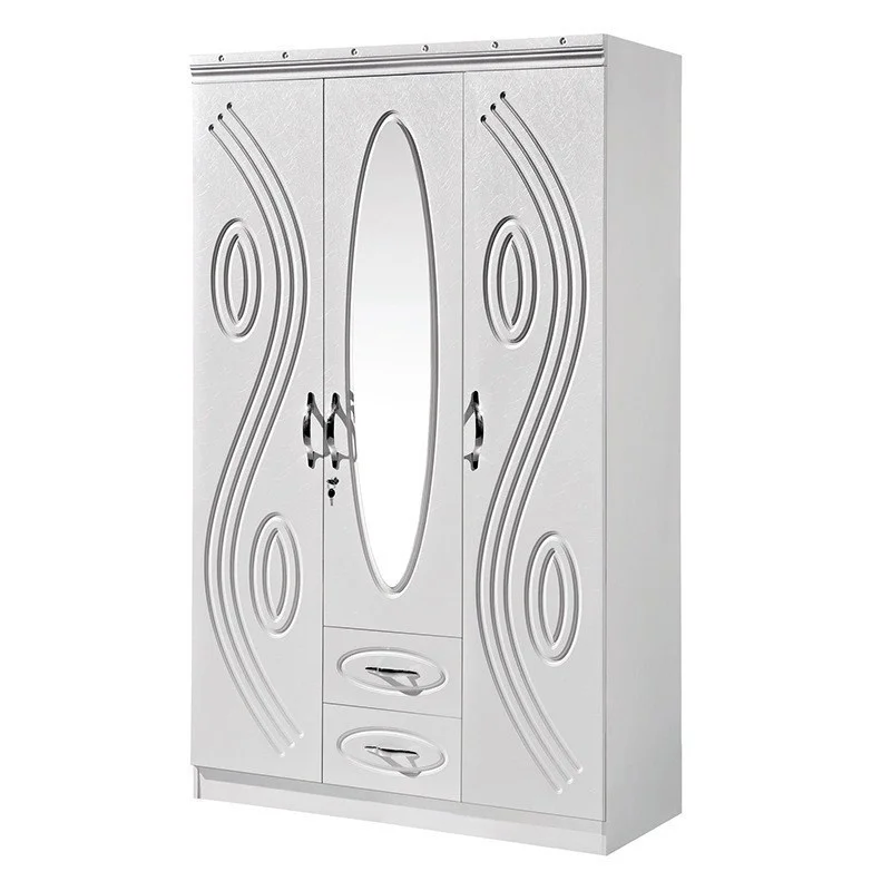 & Cross-border Manufacturer's Modern MDF Vacuum-formed Wardrobe Home Use Bedroom Three-door Swing Doors Large Capacity Clothing