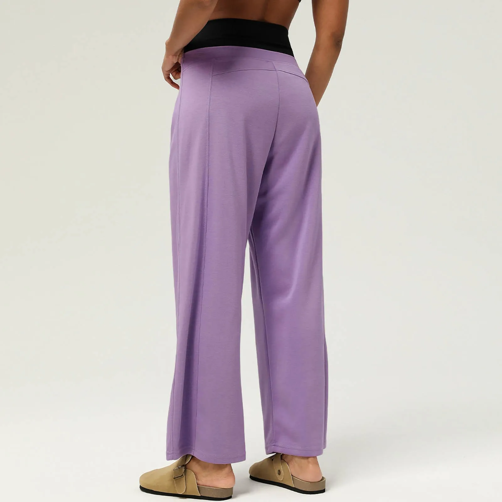 Women Pleat Loose Pants Elastic Waist Purple Pants Elegant High Waisted Wide Leg Palazzo Trousers Casual Joggers