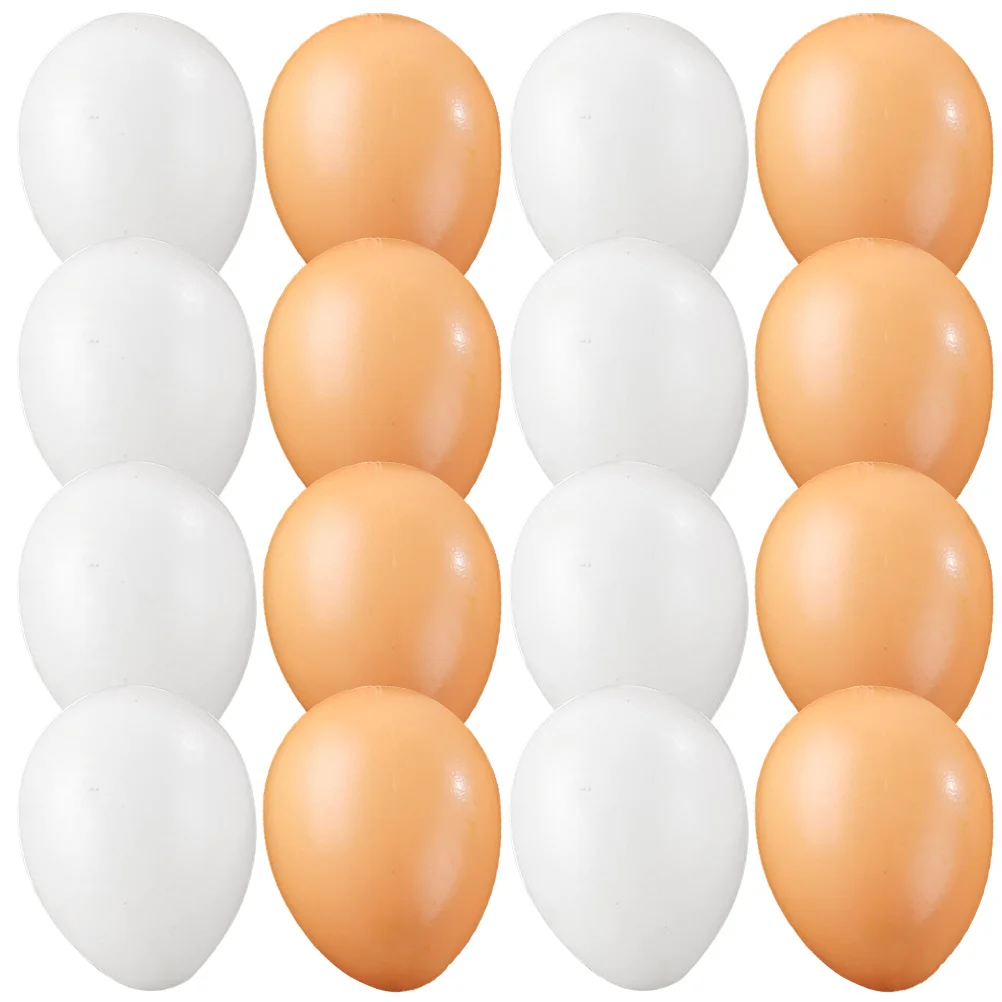

16pcs Simulated Eggs Decoration Chicken Coop Artificial Fake Model Toys Faux White Easter Props Plastic DIY Montessori