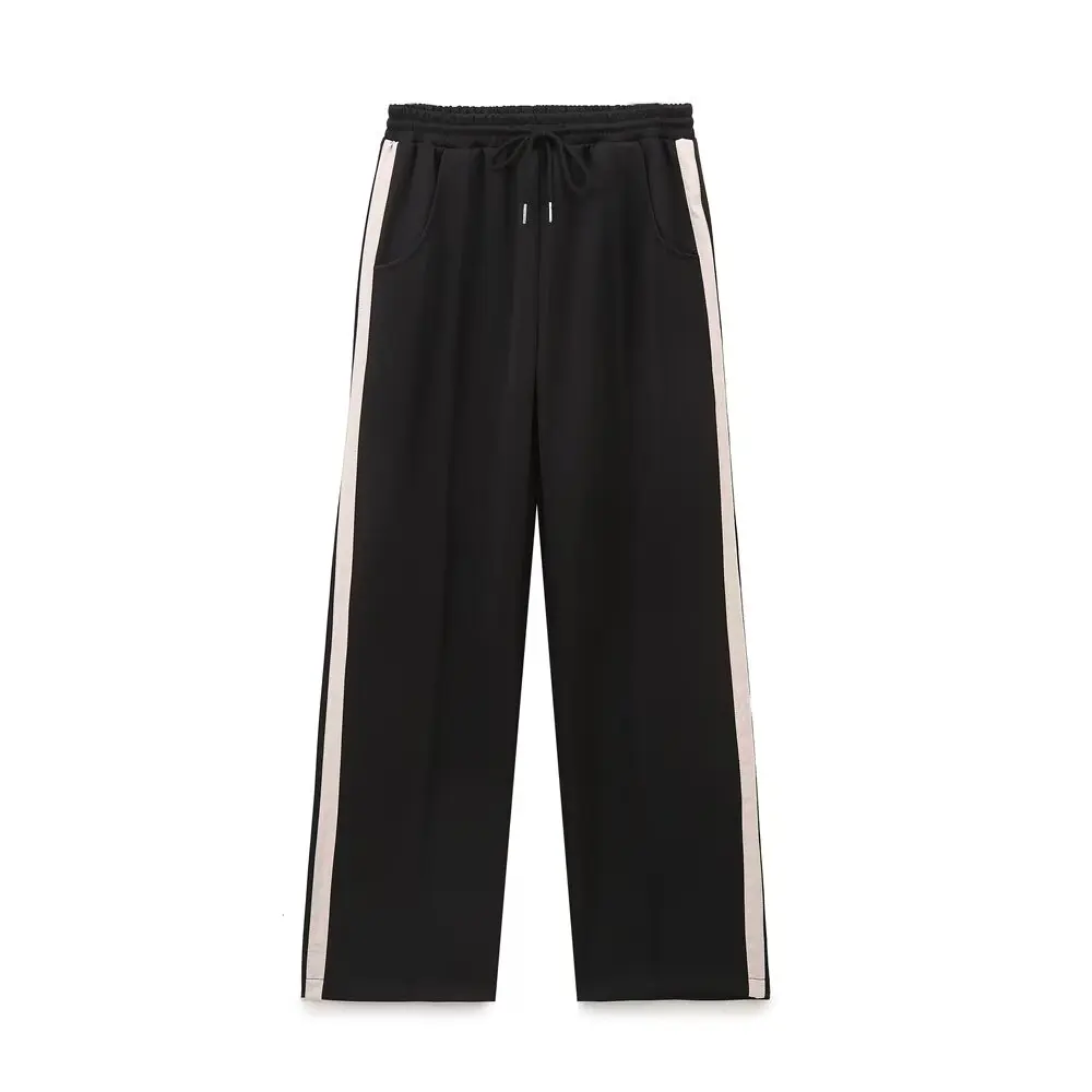 Tangada 2024 New Women Striped Patchwork Cargo Pants Trousers Pocket Female Long Pants 6H359