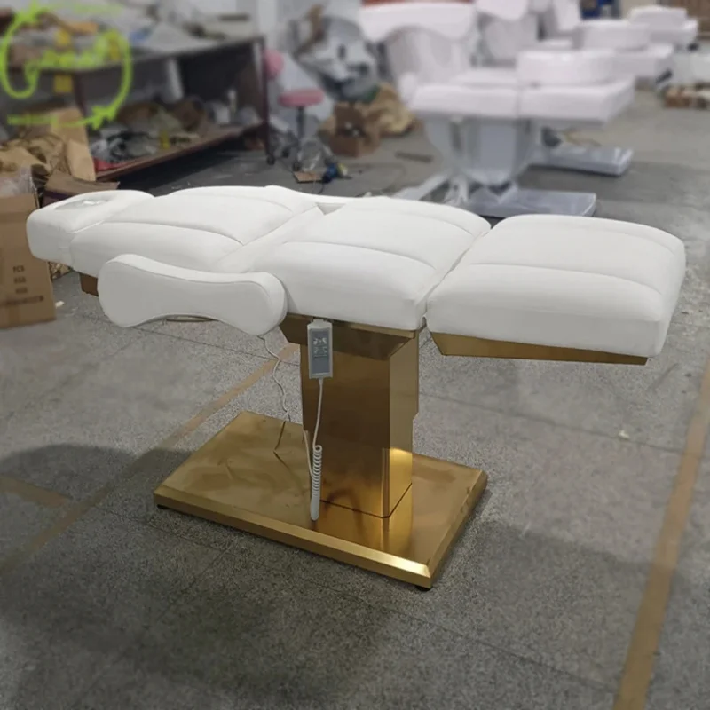 Modern Hot Selling White Gold Clinic Bed Beauty Salon 3/4 Motors Eyelash Bed Aesthetic Massage Table