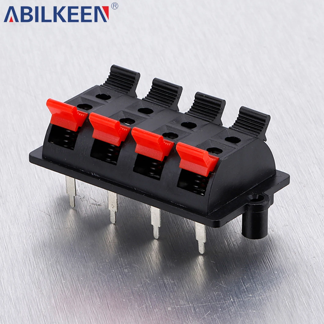 ABILKEEN 10PCS 4P Spring Loaded Terminal Block - Push-in Connector for Audio Speaker/Breadboard, 4 Pin Jack Binding Post Clips