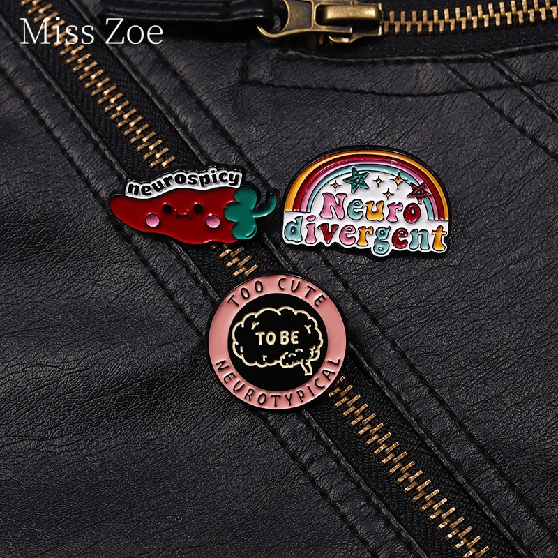 Neurospicy Nerve Divergent Rainbow Enamel Pins Too Cute To Be Brain Brooches Lapel Badges Clothes Jewelry Gift For Kid Friends