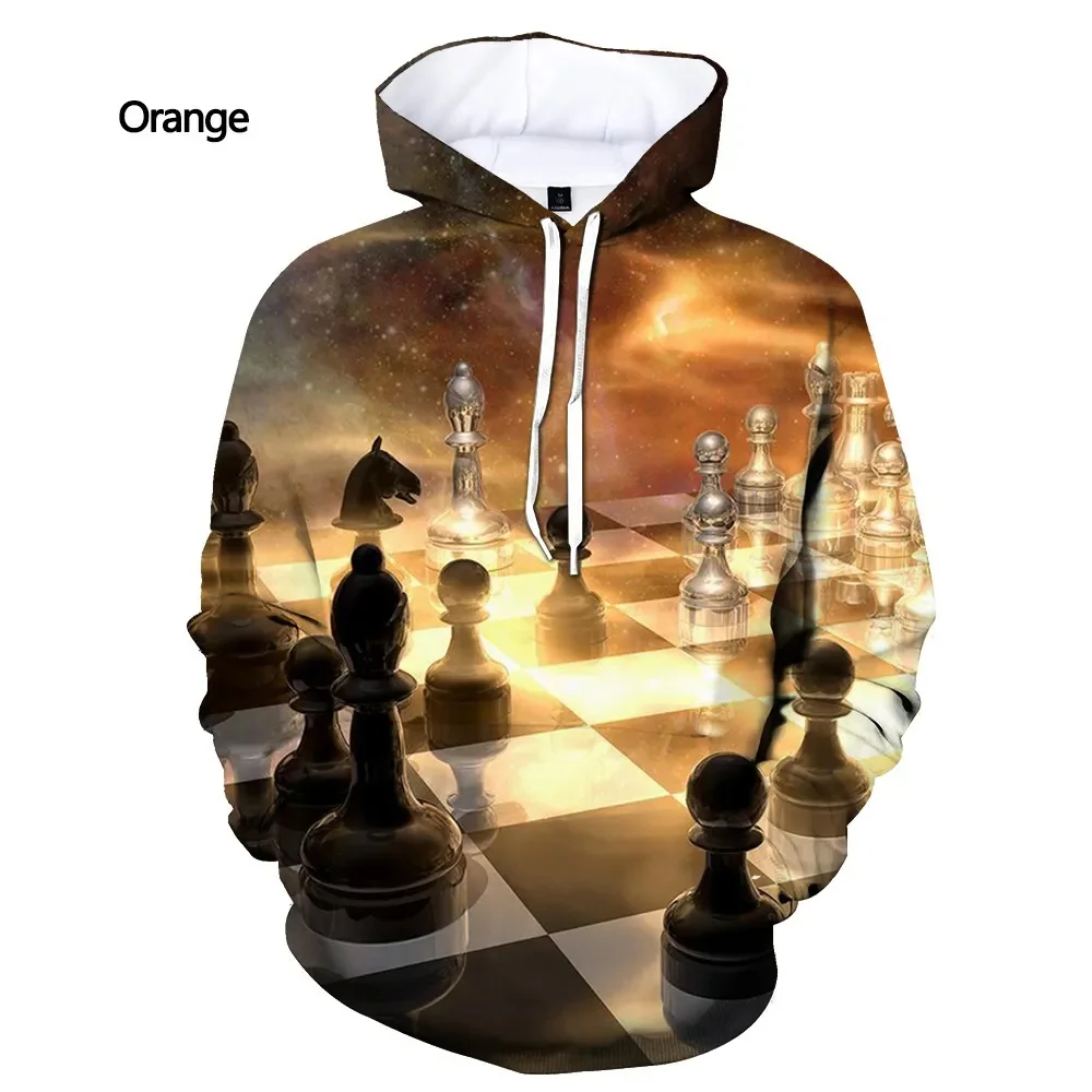 Full Print Chess Pattern Hoodies Streetwear Long Sleeve Board Games Pullovers Casual Sweatshirt For Men Women Sport Tracksuit