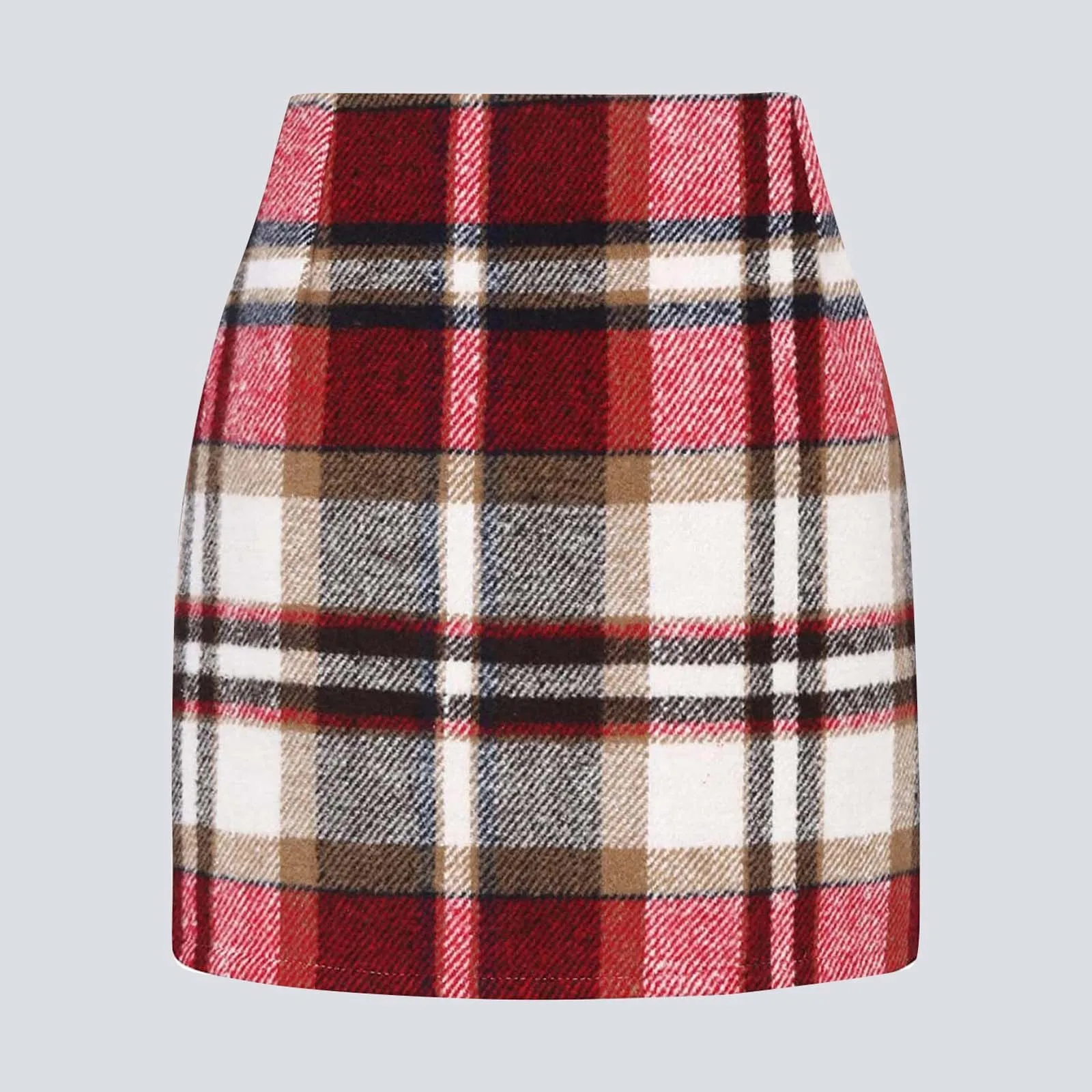 Autumn Winter Women Wool Plaid Skirt Elegant Pencil Mini Skirts Streetwear High Waist Lady Bodycon Short Skirt