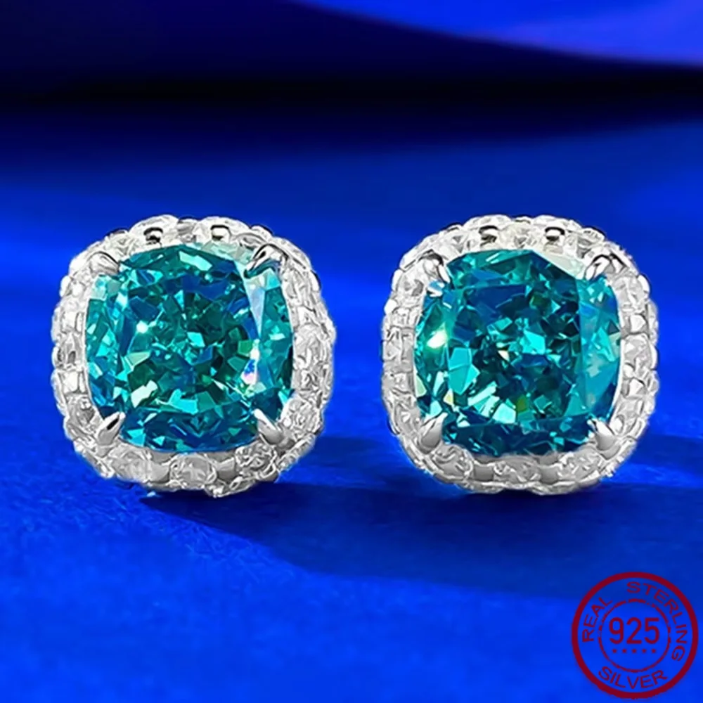 Yaranyan Vintage 925 Sterling Silver 8 MM Paraiba Tourmaline High Carbon Diamond Gems Ear Studs Earrings Fine Jewelry Wholesale
