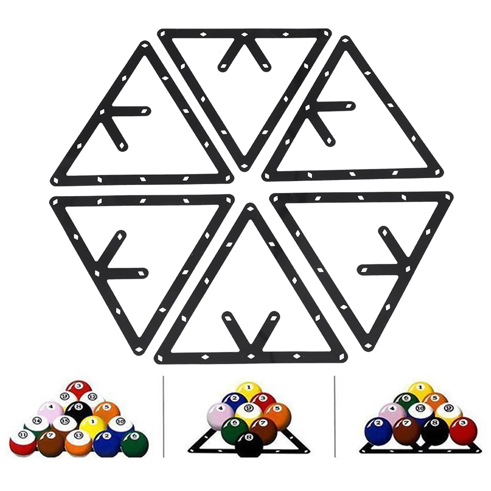 ZK30 6Pcs/Set Billiard Rack Black Triangle Ball Holder Positioning Billiard Table Pool Cue Accessory