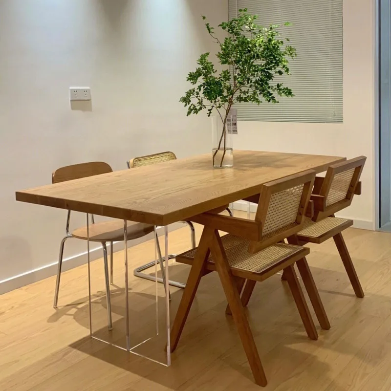 

Solid wood acrylic suspended dining table, simple ash wood suspended island table, eating table, wabi sabi wind household