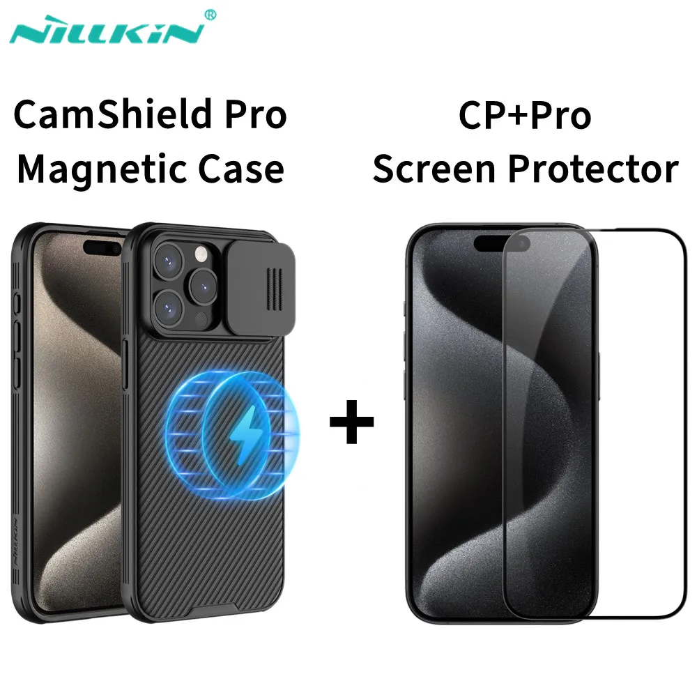 

Nillkin для iPhone 15 Pro Max Магнитный чехол матовый защитный чехол для камеры для iPhone 14 Pro Max CP + Pro защита экрана