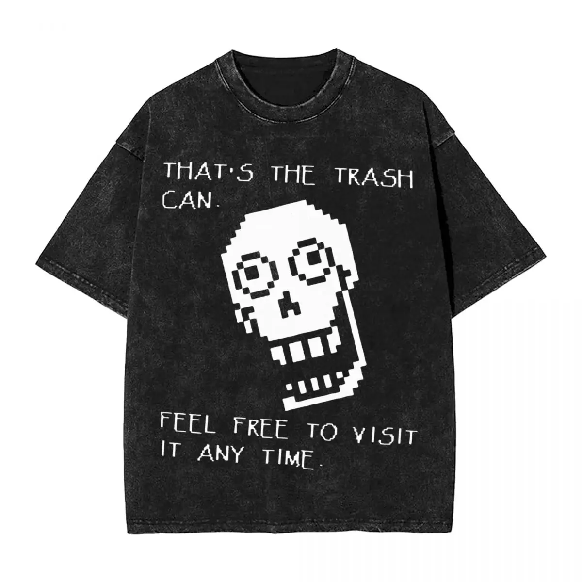 Washed T Shirt Undertale Papyrus Trash Can Hip Hop Retro T-Shirt Oversize Streetwear 100% Cotton Printed Tops Tees for Men Women