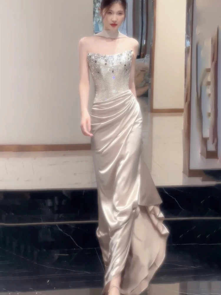 

Ele Long Sequin Fi Tail Dr for Engagement Heavy Work Wedding Dr Evening Gown for Banquet And Performance