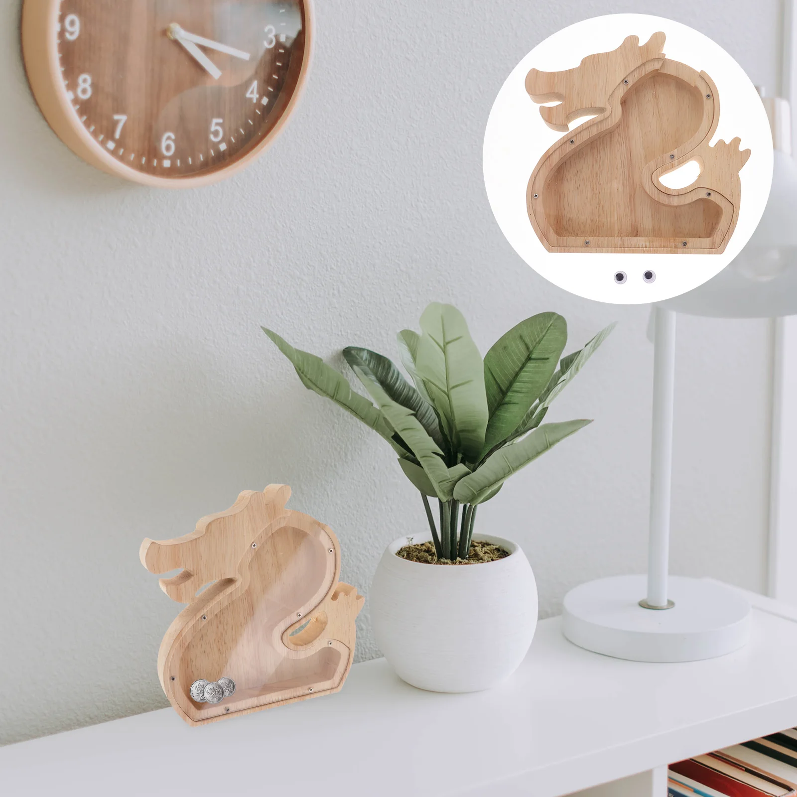 

Wooden Snake Shaped Piggy Bank for Kids Beige Color Small Size Clear Viewing Window Coin Storage Toy Savings Jar