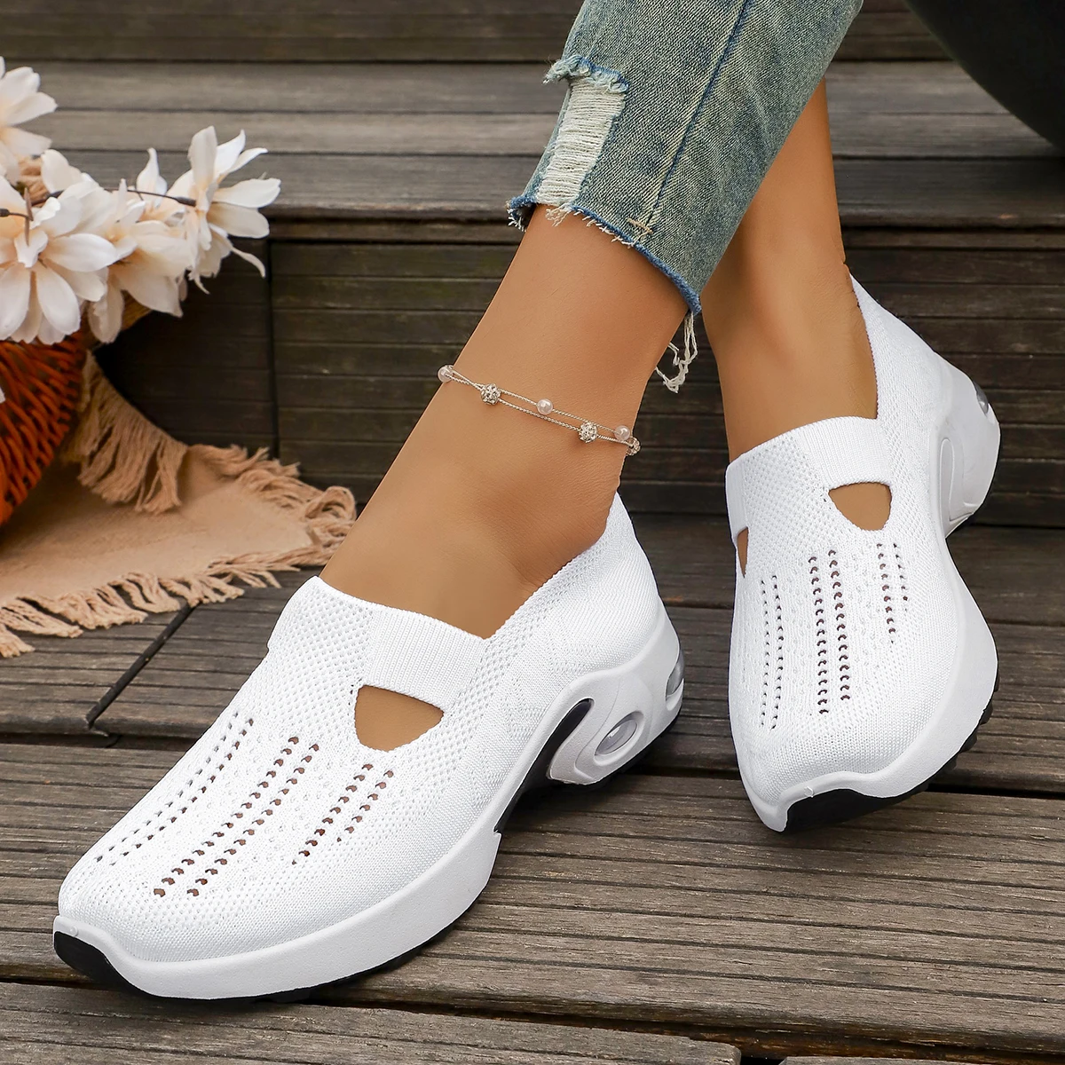 Womens Spring Summer Knit Slip On Sneakers Breathable Mesh Casual Shoes with Arch Support Machine Washable Multi Colors