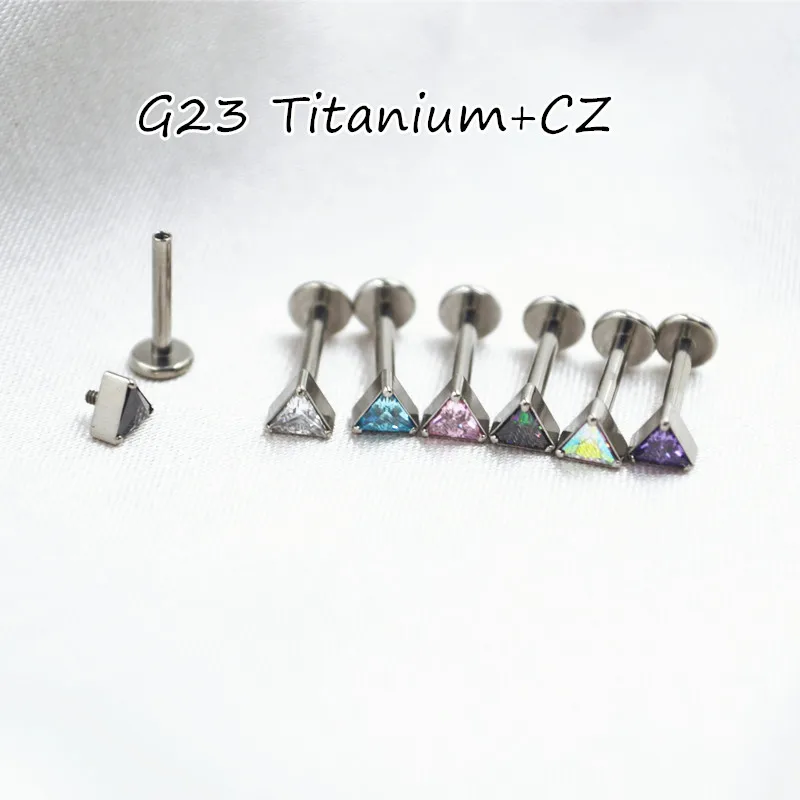 10pcs Body Jewelry 16G CZ G23 Titanium Trangle Shape Lip Labret Bar Ear Helix Tragus Rook Bar Stud Body Piercing Jewelry  NEW