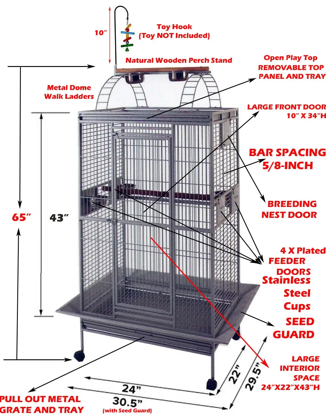 Large Double Ladders Open Play Top Wrought Iron Bird Parrot Parakeet Finch Macaw Cockatoo Cage, Include Seed Guard, Customized
