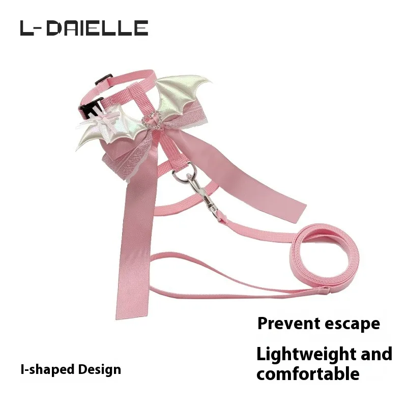 LDAIELLE Original Lace Bow Cat Small Dog I-shaped Leash Harness Anti-escape Outdoor Walking Leash Pet Supplies Cat Accessories