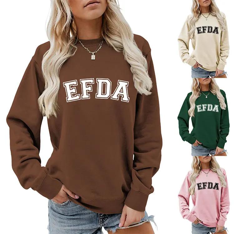 

Autumn ladies casual long-sleeved T-shirt hoodie efda letter print new loose round neck top with all fashion pullover