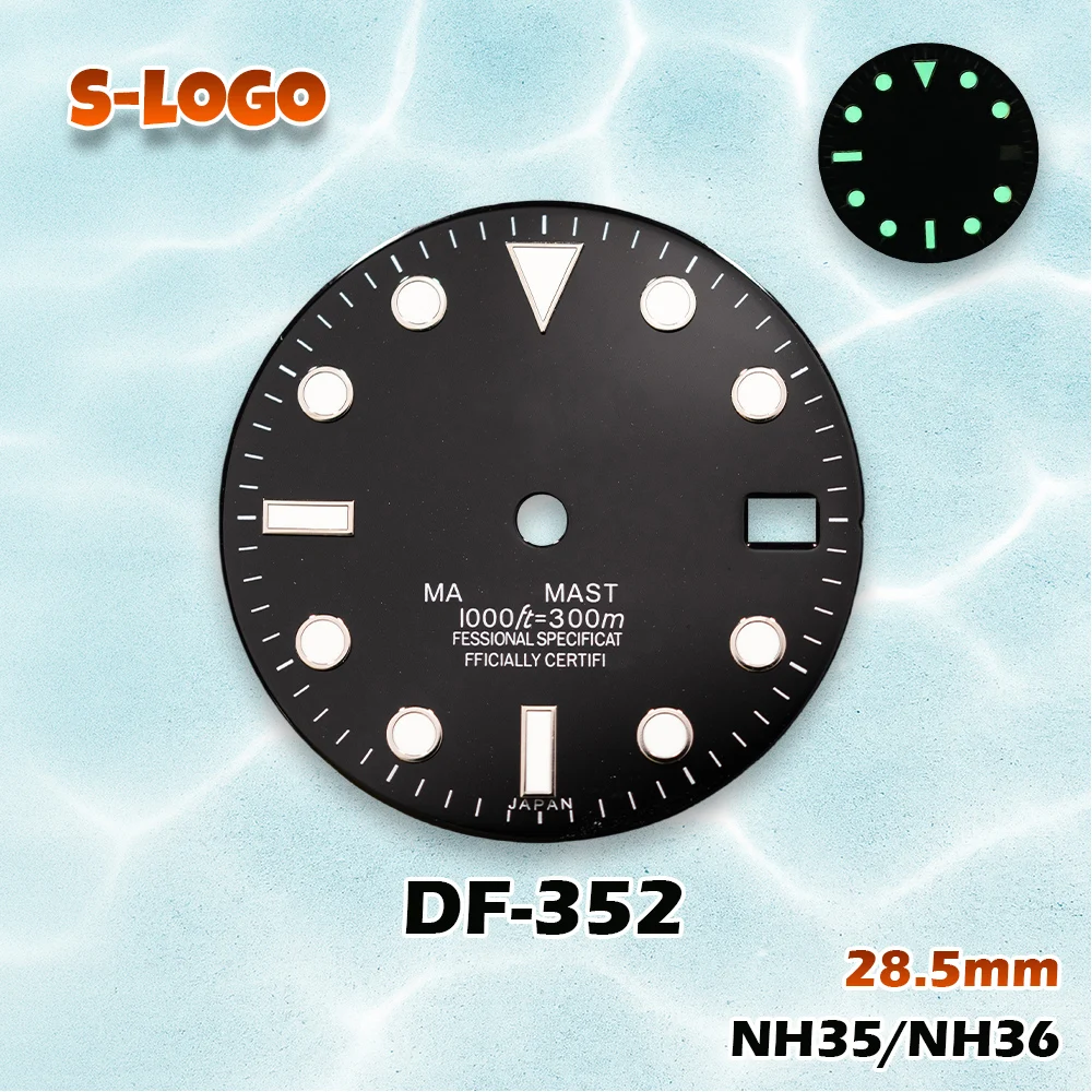 28.5mm S Logo SUB Green Blue Gradient Dial with Green Luminous | Men's Watch Modification Accessories