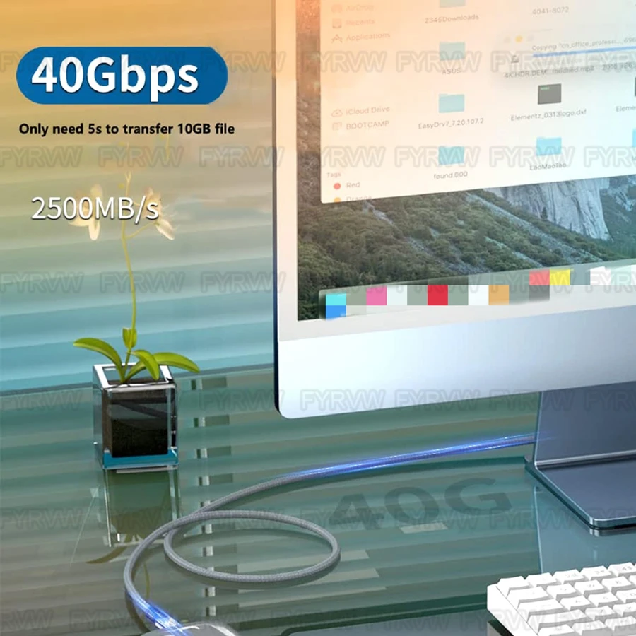 Cable USB tipo C Thunderbolt4 para ordenador portátil, cargador rápido de 40Gbps, 8K @ 60Hz, PD240W, 100W, para MacBook Pro, Samsung M1, Thunderbolt