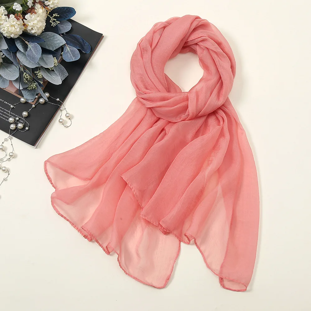 Large Chiffon Scarf For Women Summer Beach Sunscreen Shawls Wraps Pure Color Breathable Muslim Headband Lightweight Headscarf