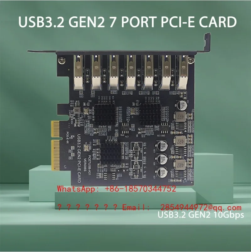 USB3.2 Expansion Card GEN2 7 Port Side Plug TYPE-A Port PCI-E 4X ASM3142 10Gbps