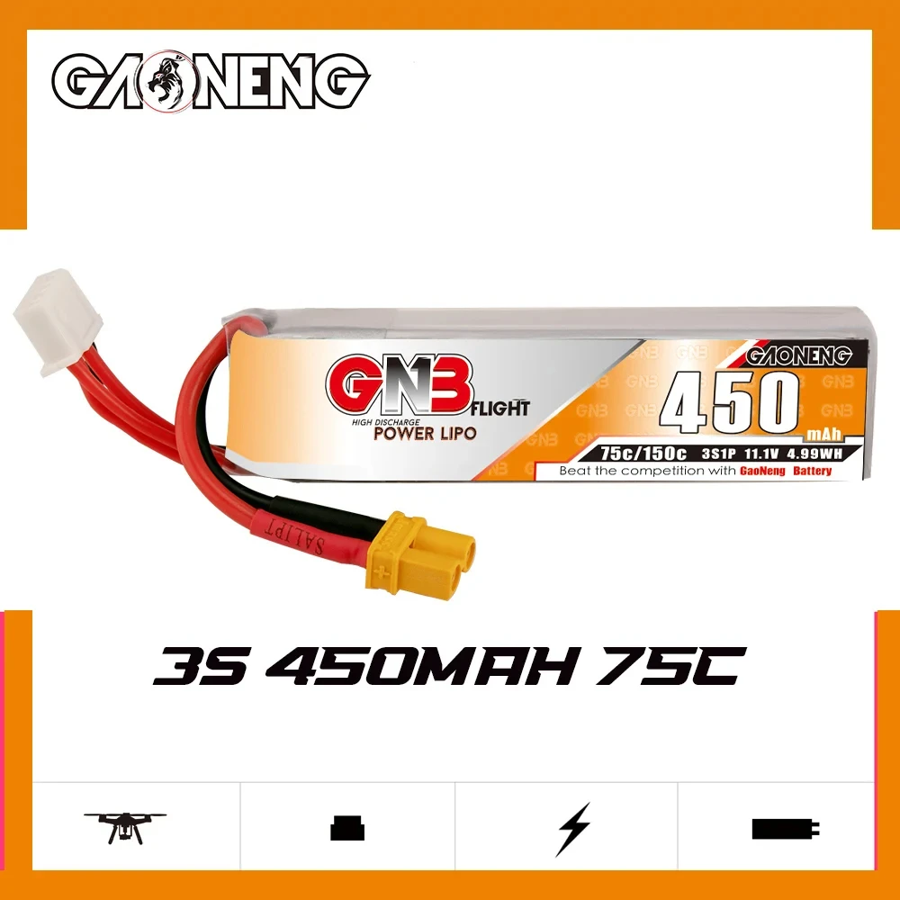 GNB 3S 4S 450mAh 75C 11.1V 14.8V Lipo Battery For Long Type Cine Whoop Cinelog Cinewhoop Indoor FPV Spare RC Parts Beta75X