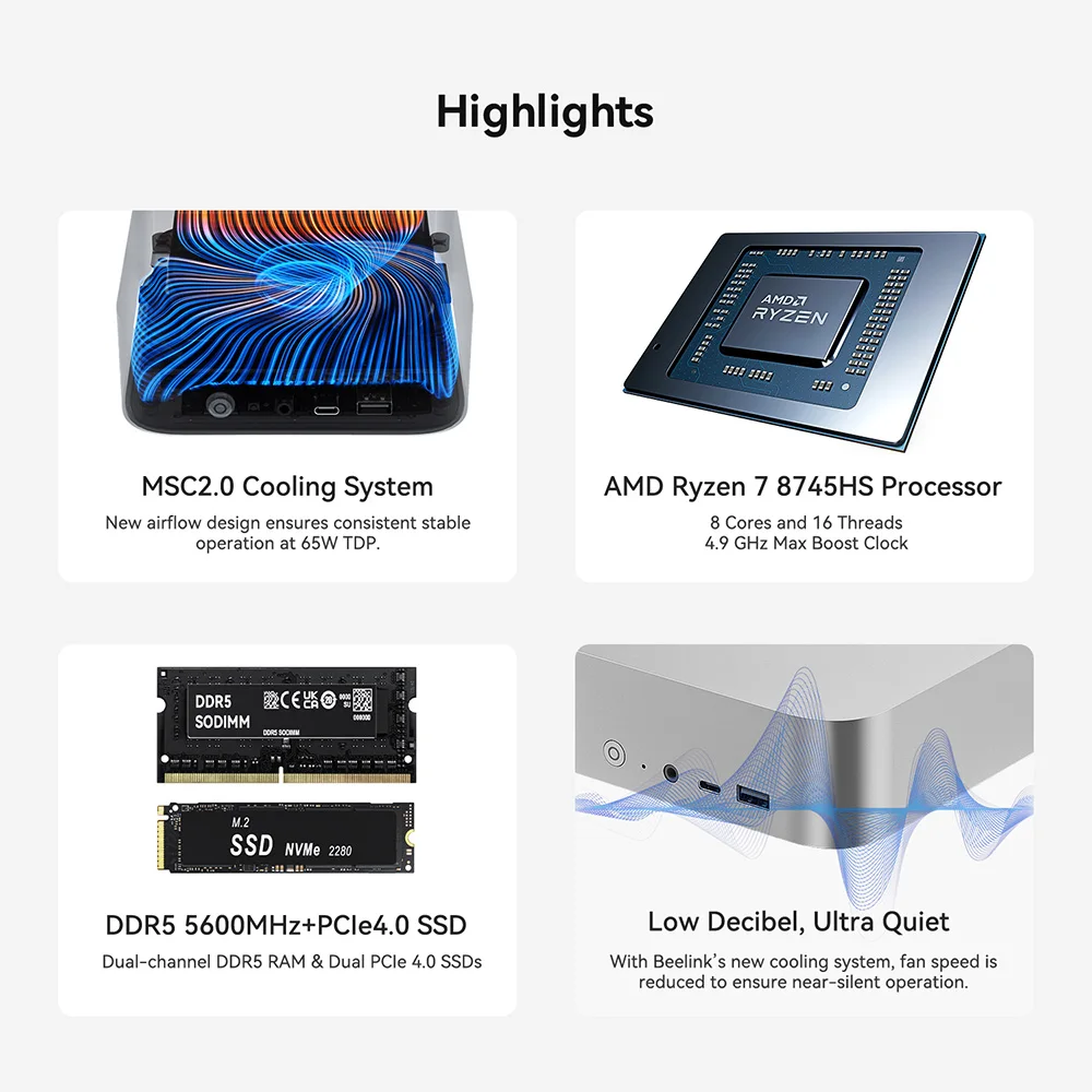 Beelink SER8 AMD Ryzen 7 8745HS Мини-ПК без функции AI 24 ГБ 32 ГБ DDR5 1T NVME PCIe4.0 SSD 2,5 Гбит/с 8745HS Настольный игровой компьютер Beelink SER8 AMD Ryzen 7 8745HS Мини-ПК без функции AI 24 ГБ 32 ГБ DDR5 1T NVME PCIe4.0 SSD 2,5 Гбит/с 8745HS Настольный игровой компьютер