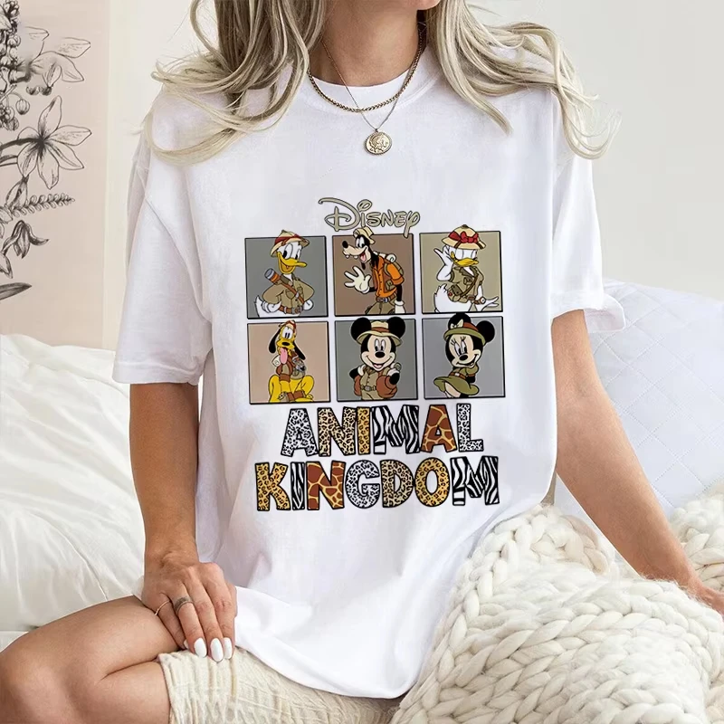 Camiseta con estampado de amigos de Mickey salvaje de Disney Animal Kingdom para mujer, Top informal de manga corta de algodón puro Y2K de verano con dibujos animados