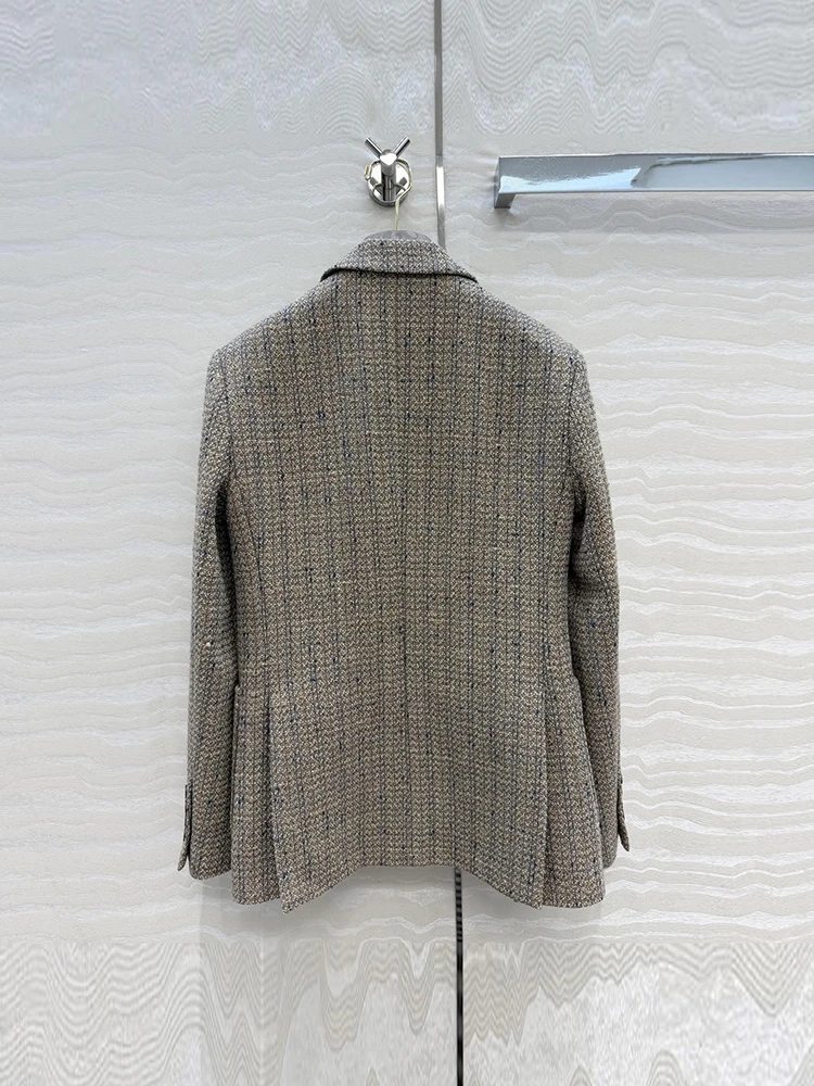 Spring Autumn Fashion Office Lady Vintage Tweed Suits Jackets Women's Ulster Collar Loose Button Long Sleeve Pocket Jackets
