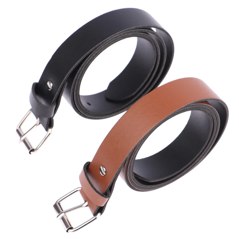 100cm Women Belt Classic Fashion Solid Leather Waistband Circle Buckle Wide Belt Blue Khaki Black White