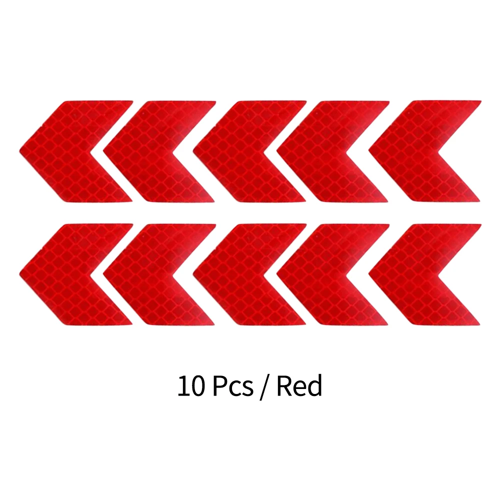 10 Pcs/Set Car Sticker Reflective Arrow Sign Tape Warning Safety Sticker Car Styling For Car Bumper Trunk Reflector Hazard Tape