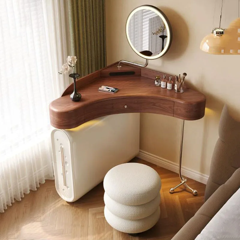 Wood Drawers French Light Mirror Dressing Table Desk White Modern Vintage Makeup Storage Cabinet Luxury Bedroom Furniture
