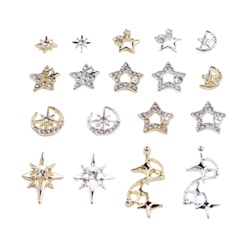 10 Stuks 3d Metaal Holle Pentagram Sterren Crystal Nail Charms Vijfpuntige Ster Steentjes Nagels Kunst Decoraties Sieraden Manicure