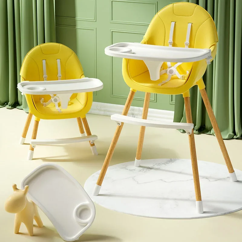 High Feeding Chair Household Multifunctional Baby Dinner Table and Chairs PU Leather Cushion Adjustable Children's Dining Chair