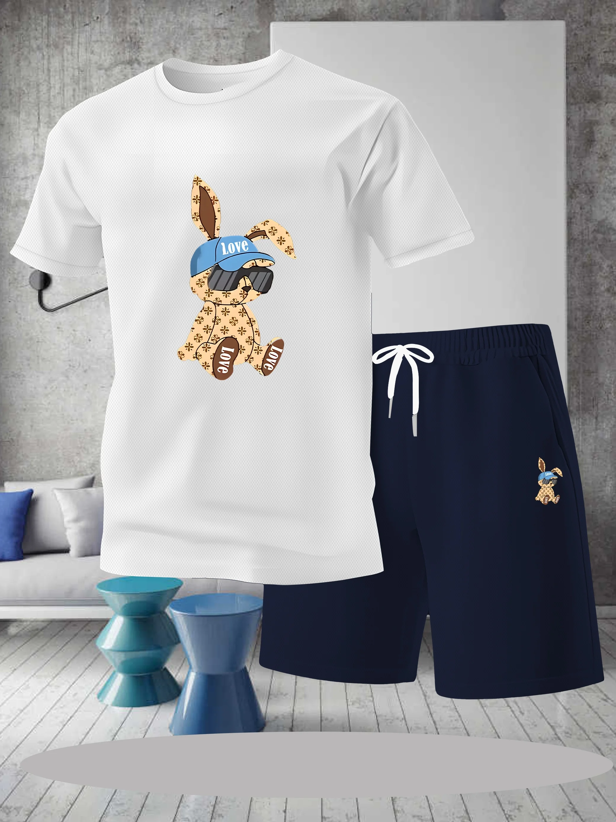 

Business casual T-shirt set, comfortable lightweight short sleeved breathable shorts, two-piece set