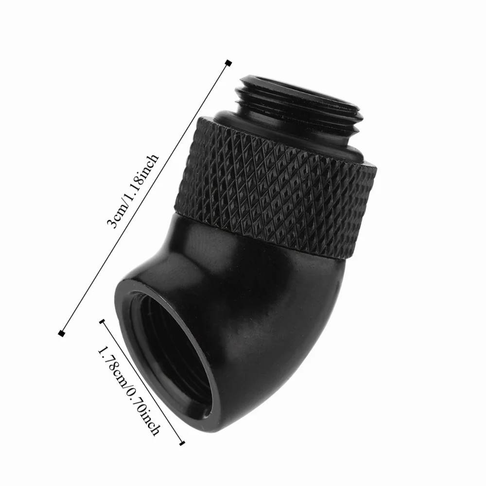 2PCS 360 Degree Rotarys Rotarys Fitting Adapter G1/4 Thread Black Thread Adapter 45 Degree Bend Fitting GPU Water Block