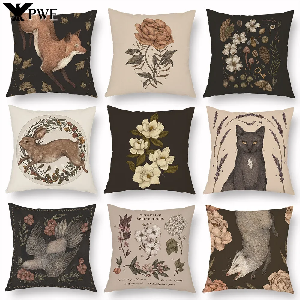 45x45cm 2023 nueva funda de almohada estampada de zorro piel de melocotón terciopelo Flor Retro funda de cojín funda de almohada