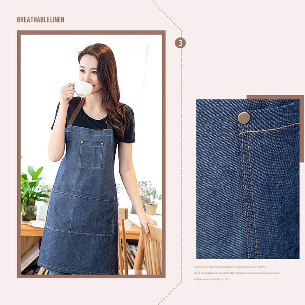 

Heavy Duty Denim Jean Apron Adjustable Neck Strap Pockets Cleaning Cooking Salon Workshop Waiter Hanging Jean Apron