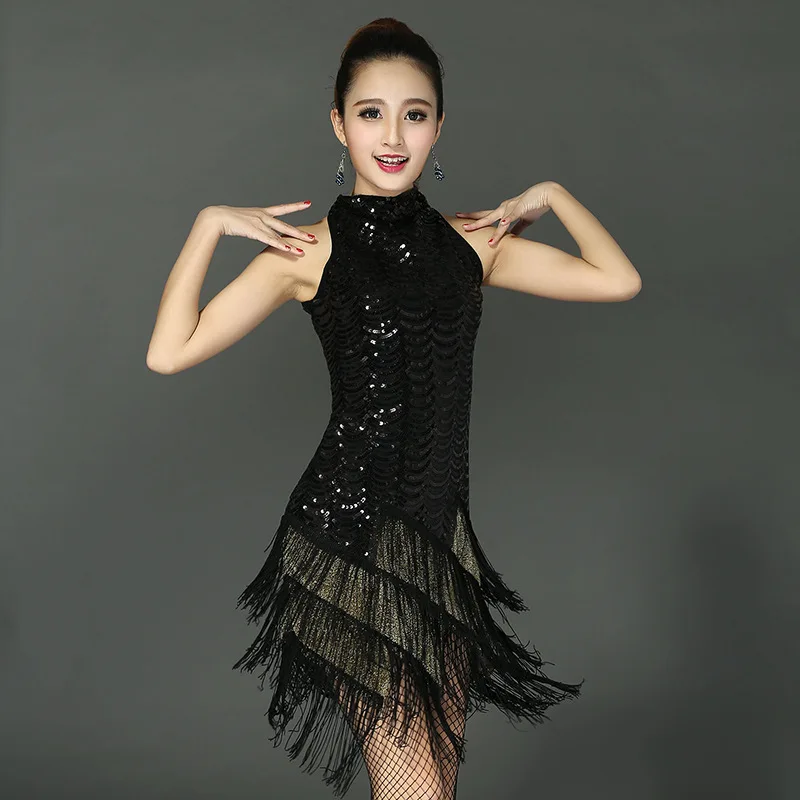 Latin Dance Dress Women Sexy Tassel Fringe Sequin Salsa Allroom Tango Cha Cha Rumba Samba Latin Dresses Rave Outfits Dancewear